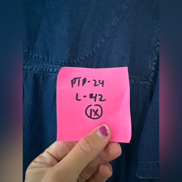 VTG La Cera Denim Floral Dress With Pockets Blue Midi Dress Button Down 1X XL - Picture 8 of 8